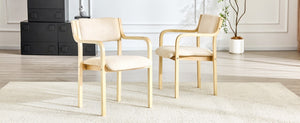English Elm Set of 2 Bentwood Armchairs with Textured Fabric Upholstery for Modern Dining Rooms Natural Wood, White W1151P433527