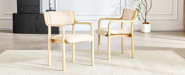 English Elm Set of 2 Bentwood Armchairs with Textured Fabric Upholstery for Modern Dining Rooms Natural Wood, White W1151P433527