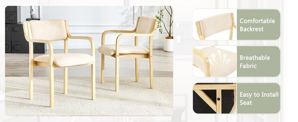 English Elm Set of 2 Bentwood Armchairs with Textured Fabric Upholstery for Modern Dining Rooms Natural Wood, White W1151P433527