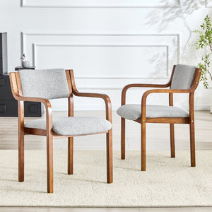 English Elm Set of 2 Bentwood Armchairs with Textured Fabric Upholstery for Modern Dining Rooms Light Gray, Walnut W1151P433528