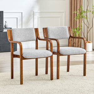 English Elm Set of 2 Bentwood Armchairs with Textured Fabric Upholstery for Modern Dining Rooms Light Gray, Walnut W1151P433528