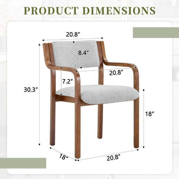 English Elm Set of 2 Bentwood Armchairs with Textured Fabric Upholstery for Modern Dining Rooms Light Gray, Walnut W1151P433528