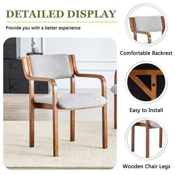 English Elm Set of 2 Bentwood Armchairs with Textured Fabric Upholstery for Modern Dining Rooms Light Gray, Walnut W1151P433528