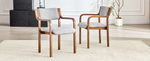 English Elm Set of 2 Bentwood Armchairs with Textured Fabric Upholstery for Modern Dining Rooms Light Gray, Walnut W1151P433528