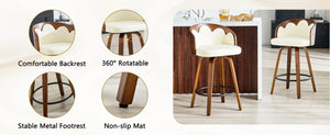 English Elm 2-Piece Swivel Barstools Set with Floral Bentwood Backs White PU Leather Walnut Legs White+Walnut W1151P433529