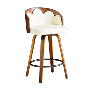 English Elm 2-Piece Swivel Barstools Set with Floral Bentwood Backs White PU Leather Walnut Legs White+Walnut W1151P433529