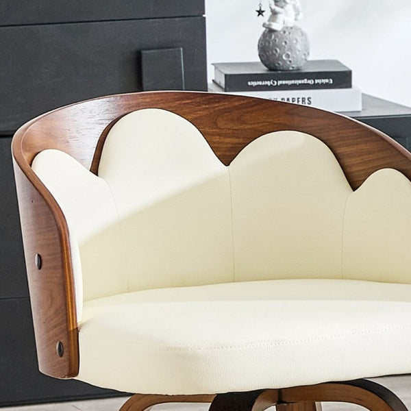 English Elm 2-Piece Swivel Barstools Set with Floral Bentwood Backs White PU Leather Walnut Legs White+Walnut W1151P433529