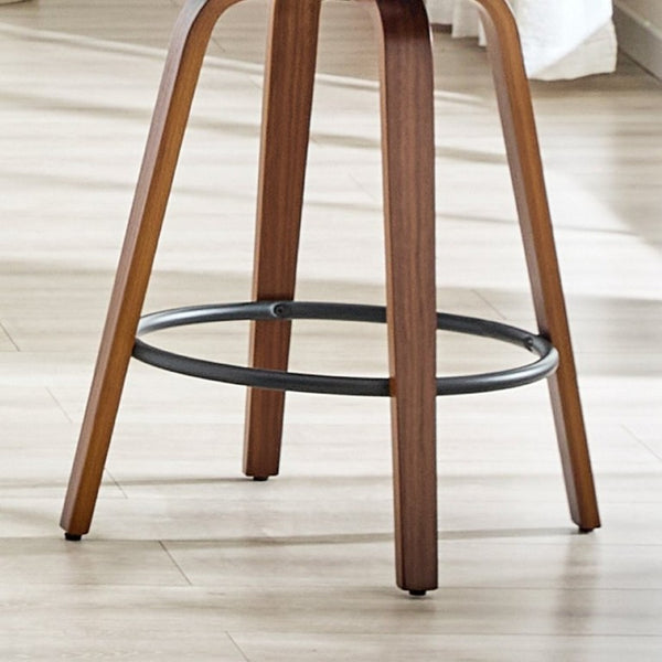 English Elm 2-Piece Swivel Barstools Set with Floral Bentwood Backs White PU Leather Walnut Legs White+Walnut W1151P433529