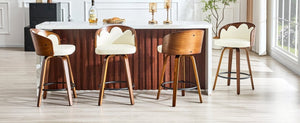 English Elm 2-Piece Swivel Barstools Set with Floral Bentwood Backs White PU Leather Walnut Legs White+Walnut W1151P433529