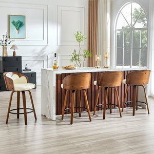 English Elm 2-Piece Swivel Barstools Set with Floral Bentwood Backs White PU Leather Walnut Legs White+Walnut W1151P433529
