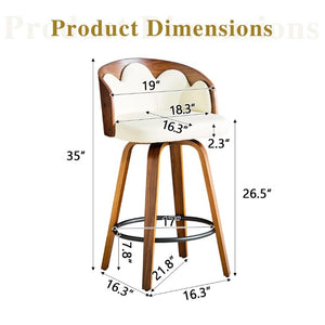 English Elm 2-Piece Swivel Barstools Set with Floral Bentwood Backs White PU Leather Walnut Legs White+Walnut W1151P433529