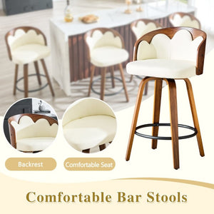 English Elm 2-Piece Swivel Barstools Set with Floral Bentwood Backs White PU Leather Walnut Legs White+Walnut W1151P433529