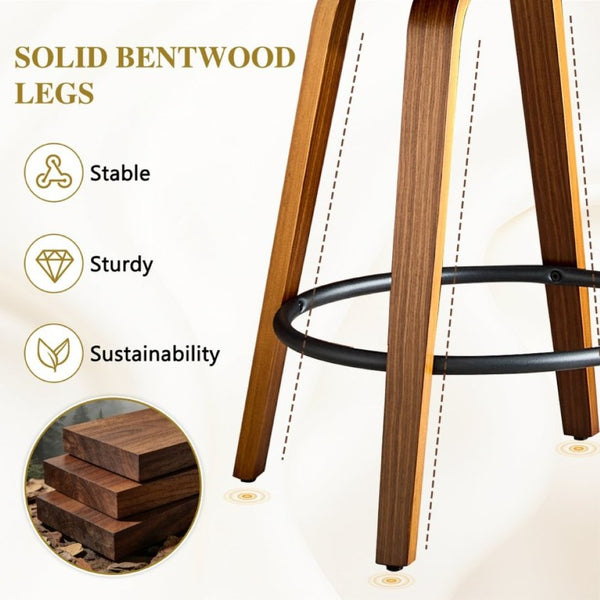 English Elm 2-Piece Swivel Barstools Set with Floral Bentwood Backs White PU Leather Walnut Legs White+Walnut W1151P433529