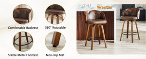 English Elm 2-Piece Swivel Barstools Set with Floral Bentwood Backs White PU Leather Walnut Legs Brown+Walnut W1151P433530