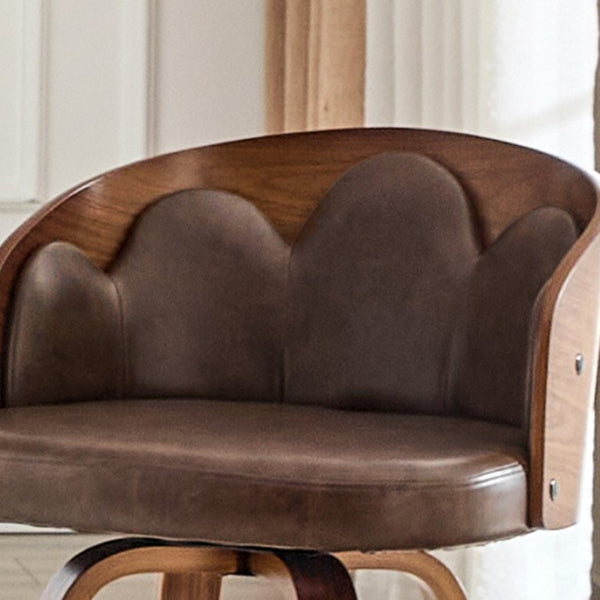 English Elm 2-Piece Swivel Barstools Set with Floral Bentwood Backs White PU Leather Walnut Legs Brown+Walnut W1151P433530