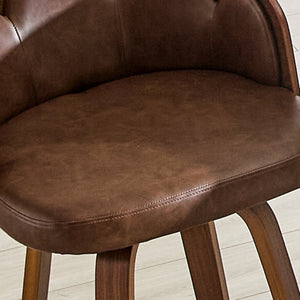 English Elm 2-Piece Swivel Barstools Set with Floral Bentwood Backs White PU Leather Walnut Legs Brown+Walnut W1151P433530