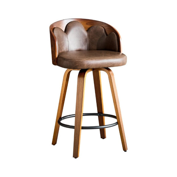 English Elm 2-Piece Swivel Barstools Set with Floral Bentwood Backs White PU Leather Walnut Legs Brown+Walnut W1151P433530