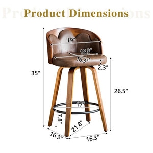 English Elm 2-Piece Swivel Barstools Set with Floral Bentwood Backs White PU Leather Walnut Legs Brown+Walnut W1151P433530