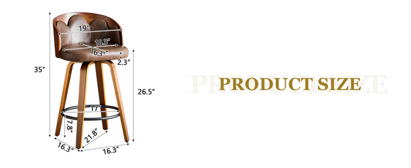 English Elm 2-Piece Swivel Barstools Set with Floral Bentwood Backs White PU Leather Walnut Legs Brown+Walnut W1151P433530
