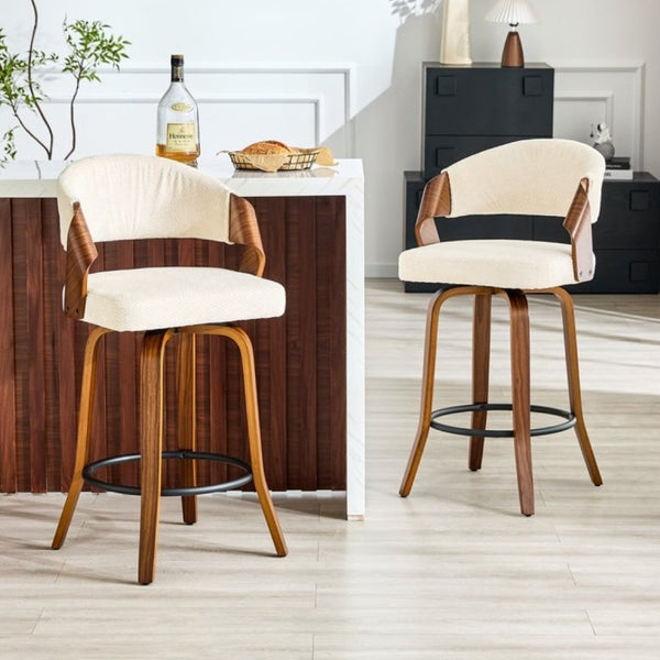English Elm 2-Piece Swivel Barstools Bentwood Walnut Frame Ergonomic Back for Kitchen Islands W1151P433879