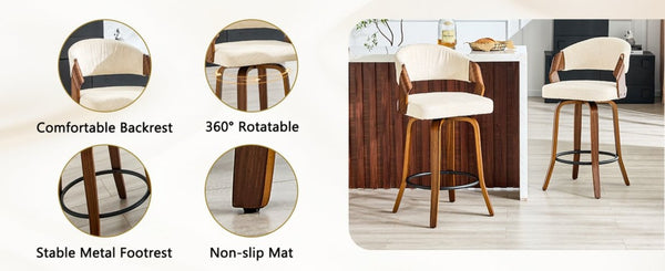 English Elm 2-Piece Swivel Barstools Bentwood Walnut Frame Ergonomic Back for Kitchen Islands W1151P433879
