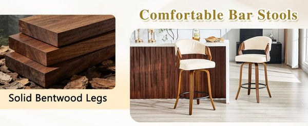 English Elm 2-Piece Swivel Barstools Bentwood Walnut Frame Ergonomic Back for Kitchen Islands W1151P433879