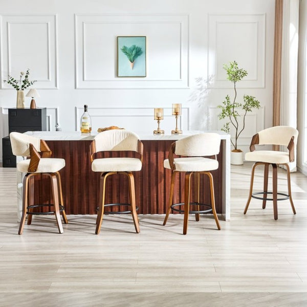 English Elm 2-Piece Swivel Barstools Bentwood Walnut Frame Ergonomic Back for Kitchen Islands W1151P433879