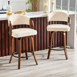 English Elm 2-Piece Swivel Barstools Bentwood Walnut Frame Ergonomic Back for Kitchen Islands W1151P433879