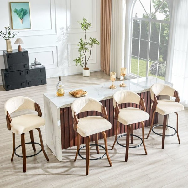 English Elm 2-Piece Swivel Barstools Bentwood Walnut Frame Ergonomic Back for Kitchen Islands W1151P433879