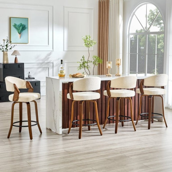 English Elm 2-Piece Swivel Barstools Bentwood Walnut Frame Ergonomic Back for Kitchen Islands W1151P433879