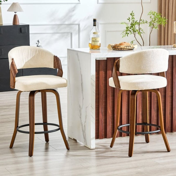 English Elm 2-Piece Swivel Barstools Bentwood Walnut Frame Ergonomic Back for Kitchen Islands W1151P433879