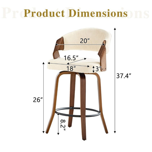 English Elm 2-Piece Swivel Barstools Bentwood Walnut Frame Ergonomic Back for Kitchen Islands W1151P433879
