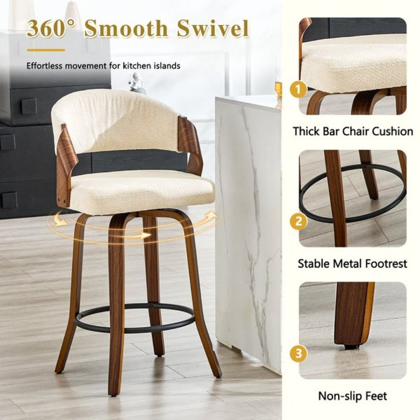 English Elm 2-Piece Swivel Barstools Bentwood Walnut Frame Ergonomic Back for Kitchen Islands W1151P433879