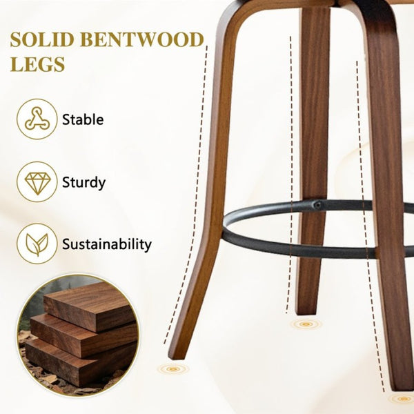 English Elm 2-Piece Swivel Barstools Bentwood Walnut Frame Ergonomic Back for Kitchen Islands W1151P433879