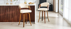 English Elm 2-Piece Swivel Barstools Bentwood Walnut Frame Ergonomic Back for Kitchen Islands W1151P433879