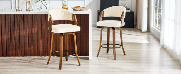 English Elm 2-Piece Swivel Barstools Bentwood Walnut Frame Ergonomic Back for Kitchen Islands W1151P433879