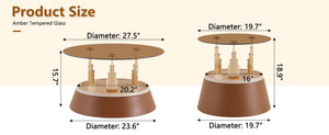 English Elm Luxury-Inspired Round Nesting Coffee Tables with Amber Glass and Gold Metal Base Set W1151P433966