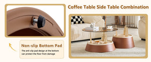 English Elm Luxury-Inspired Round Nesting Coffee Tables with Amber Glass and Gold Metal Base Set W1151P433966