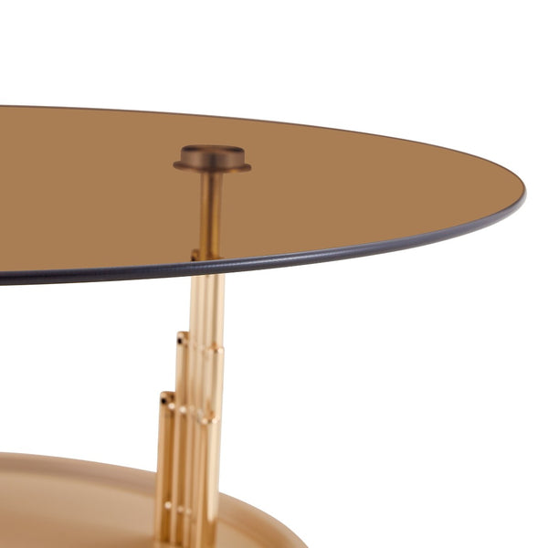 English Elm Luxury-Inspired Round Nesting Coffee Tables with Amber Glass and Gold Metal Base Set W1151P433966