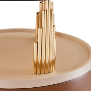 English Elm Luxury-Inspired Round Nesting Coffee Tables with Amber Glass and Gold Metal Base Set W1151P433966