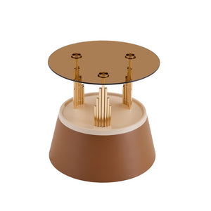 English Elm Luxury-Inspired Round Nesting Coffee Tables with Amber Glass and Gold Metal Base Set W1151P433966