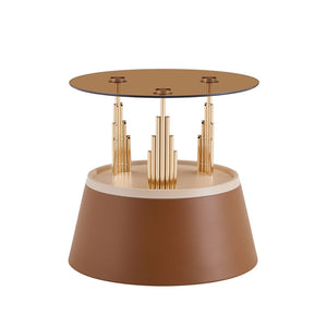 English Elm Luxury-Inspired Round Nesting Coffee Tables with Amber Glass and Gold Metal Base Set W1151P433966