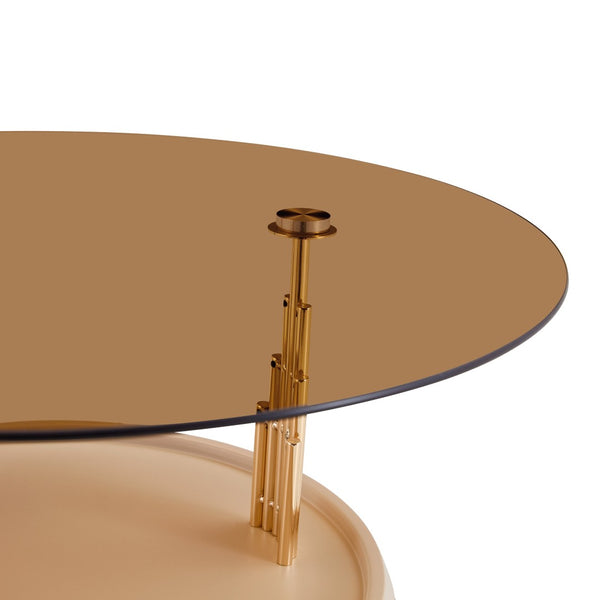 English Elm Luxury-Inspired Round Nesting Coffee Tables with Amber Glass and Gold Metal Base Set W1151P433966