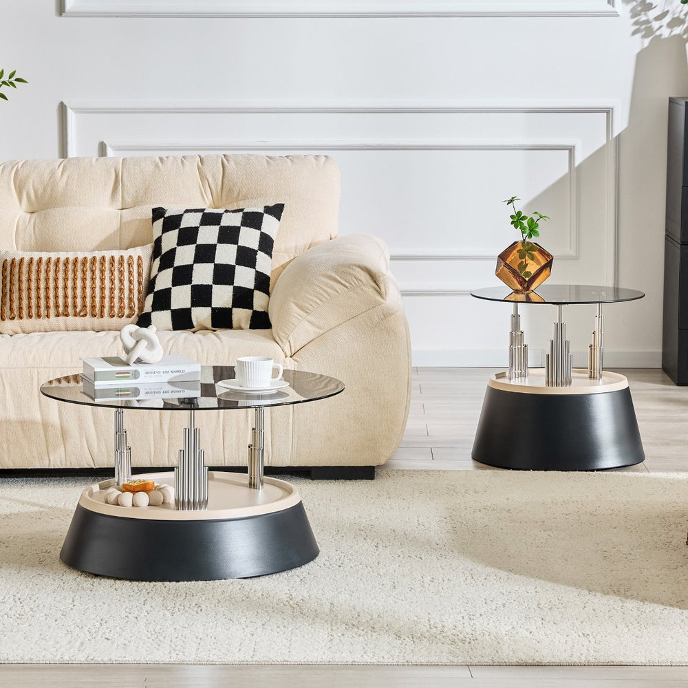English Elm Affordable Round Nesting Glass Coffee Tables Modern Two Piece Living Room Set W1151P433967
