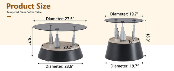 English Elm Affordable Round Nesting Glass Coffee Tables Modern Two Piece Living Room Set W1151P433967