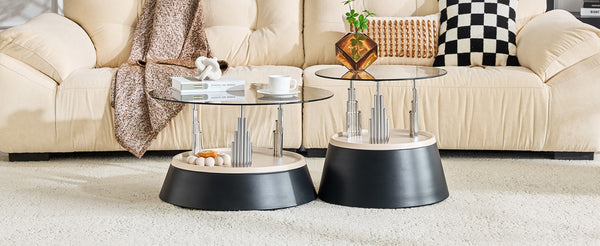 English Elm Affordable Round Nesting Glass Coffee Tables Modern Two Piece Living Room Set W1151P433967