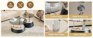 English Elm Affordable Round Nesting Glass Coffee Tables Modern Two Piece Living Room Set W1151P433967