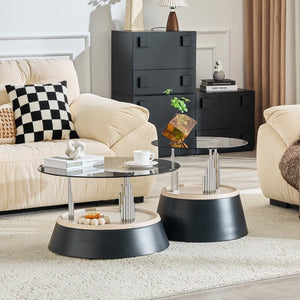 English Elm Affordable Round Nesting Glass Coffee Tables Modern Two Piece Living Room Set W1151P433967