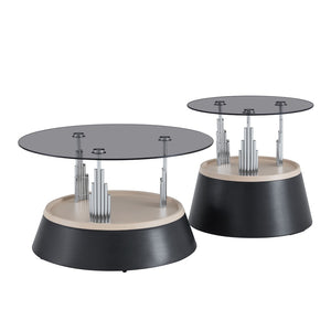 English Elm Affordable Round Nesting Glass Coffee Tables Modern Two Piece Living Room Set W1151P433967