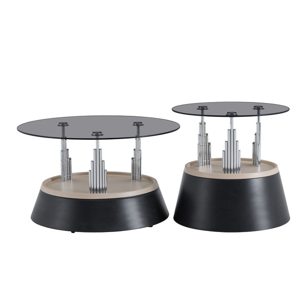 English Elm Affordable Round Nesting Glass Coffee Tables Modern Two Piece Living Room Set W1151P433967